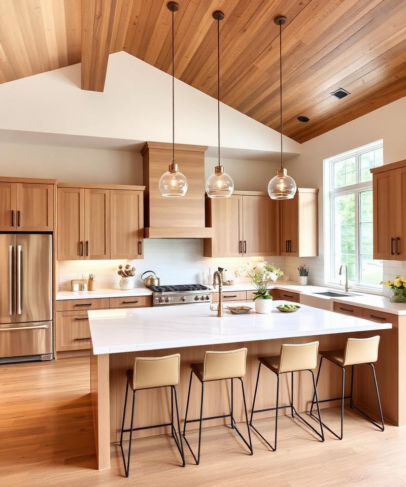 Modern remodeled kitchen with island and pendant lights