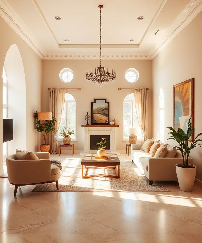 Renovated interior living room with warm tones